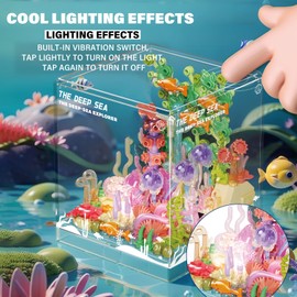 Fish Tank Building Set with Fish Jellyfish Crab, Underwater World Art Decoration with Acrylic Cover, Gifts for Adults Kids Age 8+