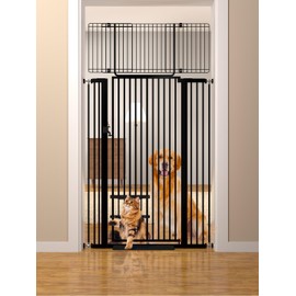 71" Extra Tall Cat Gate 29.5-40.6 Wide Pet gate with Small Cat Door Safety Pet Gate NO Drilling Pressure Mount Kit for Cats and Dogs Indoor Doorways liveing Room Bedroom-Black