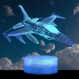 Yzddsi 3D F-16 Viper Jet Night Light – 16 Color Changing LED Illusion Lamp with Remote, Timer & Touch – USB or Battery Powered Military Aircraft Light, Gift for Boys, Kids, Aviation Fans