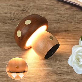 Richaa Wooden Mushroom Lamp - Rechargeable Touch Mushroom Night Light, Aesthetic Bedside Light Nature Decor Creative Gifts (Ebony + Beech)