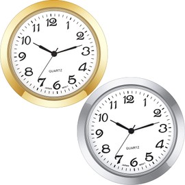 2 Paquetes Relojes Redondos de 1-7/16 Pulgadas Reloj de Oro de Insertar de Pared de Cara de Metal Mini Reloj Plateado con Números Arábigos Reloj de Escuela Fácil de Leer, Bisel Dorado y Plateado