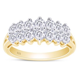 SAVEARTH DIAMONDS 1 Carat (Cttw) Round Cut Lab Created Moissanite Diamond Double Row Wedding Band Ring For Women In 14k Yellow Gold Over Sterling Silver (VVS1 Clarity) Size-7