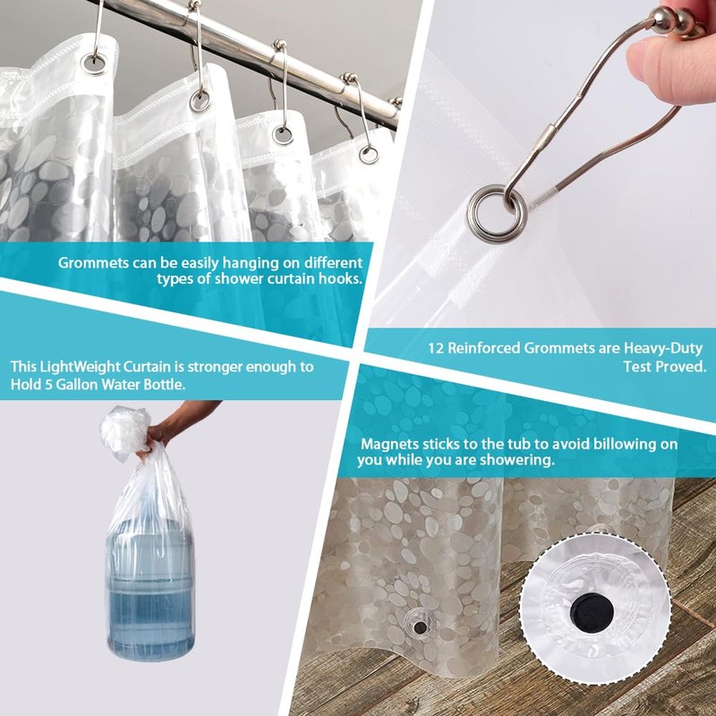Ga-Geetopia Extra Long - EVA Clear Shower Curtain Liner, Pebble
