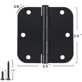 42 Pack Matte Black Door Hinges for Doors 3.5 x 3.5 Inch, Interior Rounded5/8 Radius Heavy-Duty Removable Pin Hinge for Standard Bedroom Office Hardware Guest Launtry Closet RV Shelter Shed