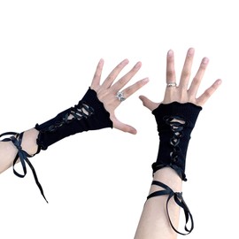 Doyime Women's Arm Warmer, Mine Type, Arm Cover, Knit, UV Protection, Arm Cover, Korea, Harajuku, Stylish, Cute, Wrist Warmer, Smartphone Operation, Four Seasons, Black, Black