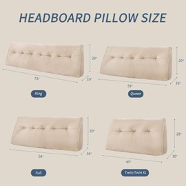 LYLNBYWK Headboard Wedge Pillows Full, Ergonomic Bed Triangular Headboard Pillow, Thickened Backrest Cushion for Reading in Dorm Bed Sofa, Beige, 54in