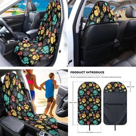 Yewattles Colorful Paw Dog Car Seat Belt Shoulder Pad Anti-Slip Steering Wheel Grip Wrap Cover Waterproof Car Seat Towel Mat Protector Cup Holder Coaster Auto Interior Decorative Accessories Set of 7