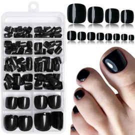 Lifextol 240pc Press on Toenails for Women Black Toe Press on Nails Short Fake Toe Nails Press ons with Glue&Adhesive Tabs, Acrylic Toe Nail Tips False Toenail Press ons Artificial Fake Toenails