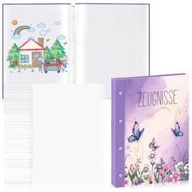 Zeugnismappe mit Schraubverschluss und 20 A4 Klarsichthüllen Erweiterbar 31x25 cm Für Kinder Mädchen Zeugnisse Zu Archivieren Und Wichtige Dokumente Zu Organisieren(Schmetterlingsmotiv)