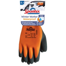 Spontex Winter Worker Waterproof Gloves, Waterproof Work Gloves with Double Layer Lining, High Cold Protection, Latex Coating, Size XL, 1 Pair, 12322089, Orange/Black, XL (1 Pair)