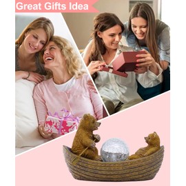 Goodeco Two brown bears rowing solar statue with solar ball in the middle of the boat, patio lawn garden Ornaments，Garden gifts for women/grandma