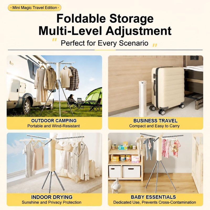 Tripod Clothes Drying Rack, Portable Laundry Rack for Travel/Camping