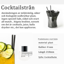 250 Pack Smoothies Black Drinking Straws 8mm x 210mm