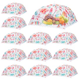 Yiyiring 12 Pcs Mesh Food Covers for Outside Fun Pop-up Food Tents for Outdoors 17"x17" Large & Tall Cute Fruit Cover Umbrella Collapsible Reusable for BBQ Picnic Pool Party Supplies(Summer)