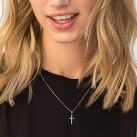 day.berlin Women's Cross Necklace Vice 18 K Gold-Plated 45 + 5 cm Variable Length Necklace with Cross Pendant (13 x 28 mm) Sturdy Curb Chain Made of 316L Stainless Steel, Nickel-Free and Waterproof,