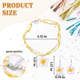 Xiyantiji Flower Necklace and Earring Sets for Women Bohemian Beaded Necklaces Yellow Flower Dangle Earrings for Beach Party Accessories