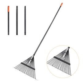 Daxguard 46 HRC Steel Gardening Leaf Rake, 24 Tines 23.2" Wide,Adjustable Split Long Handle 33-67",Suitable for Raking Leaves and Lawn Tidying,Garden rake and thatch rake Suitable for Adults