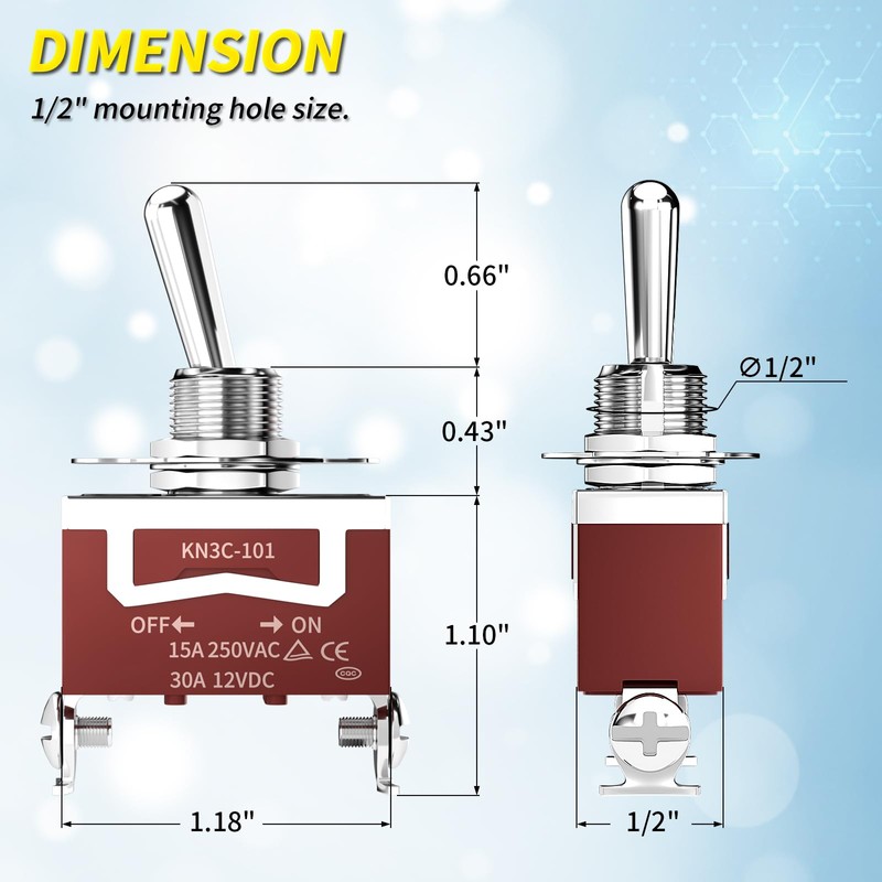 Joinfworld Toggle Switch 12V DC 125V SPST 2 Pin Waterproof
