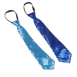 NiceYnn 2pcs Sequined Zipper Ties for Men, Glitter Sparkly Paillette Adjustable Pre-Tied Zip Necktie, Shinning Sequins Dance Party Magic Show Stage Performance Costume Tie Light Blue + Royal Blue