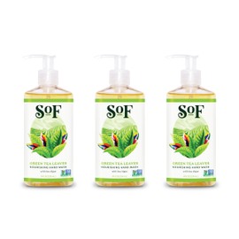 SoF Nourishing Hand Wash - With Moisturizing Sea Algae, Coconut & Olive Oil- Vegan & Non GMO- Free From Phthalates, Sulfates & Parabens- Green Tea Leaves - 8 oz Bottle 3 Pack