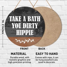 Muktoujaumai Funny Bathroom Sign Wall Decor, Guest Bathroom Hanging Sign Decor Retro Wall Decoration Wood Sign for Toilet, Powder Room, Housewarming Gifts for Woman Man, Take a Bath You Dirty Hippie