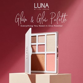 LUNA Glam & Glow Palette - All In One Makeup Kit with Contour, Highlighter, Eyeshadow & Blusher - Perfect Powder Makeup Palette for Teens and Women