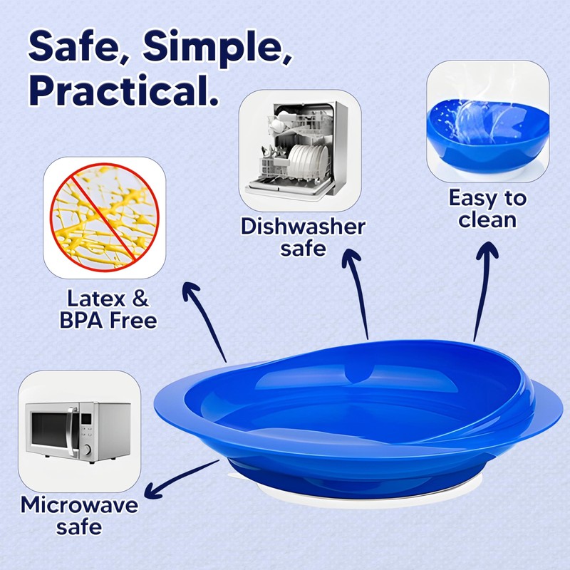 Spill Proof Scoop Plate and Bowl with Suction Base, Adaptive