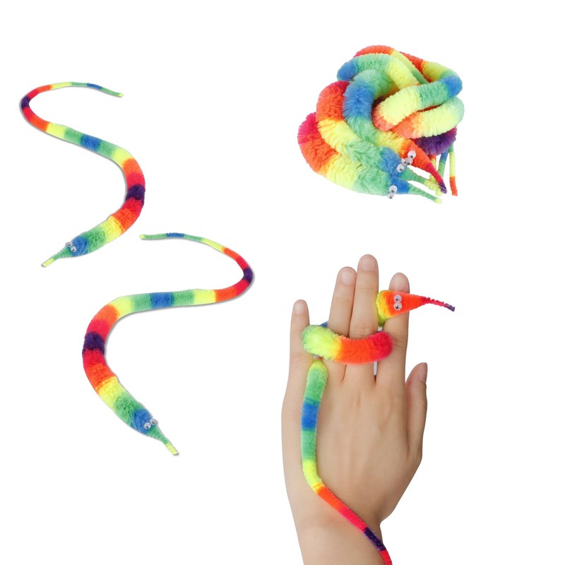 LE TOOTER 3 PCS Rainbow Fuzzy Worm Toys String Pets,Large