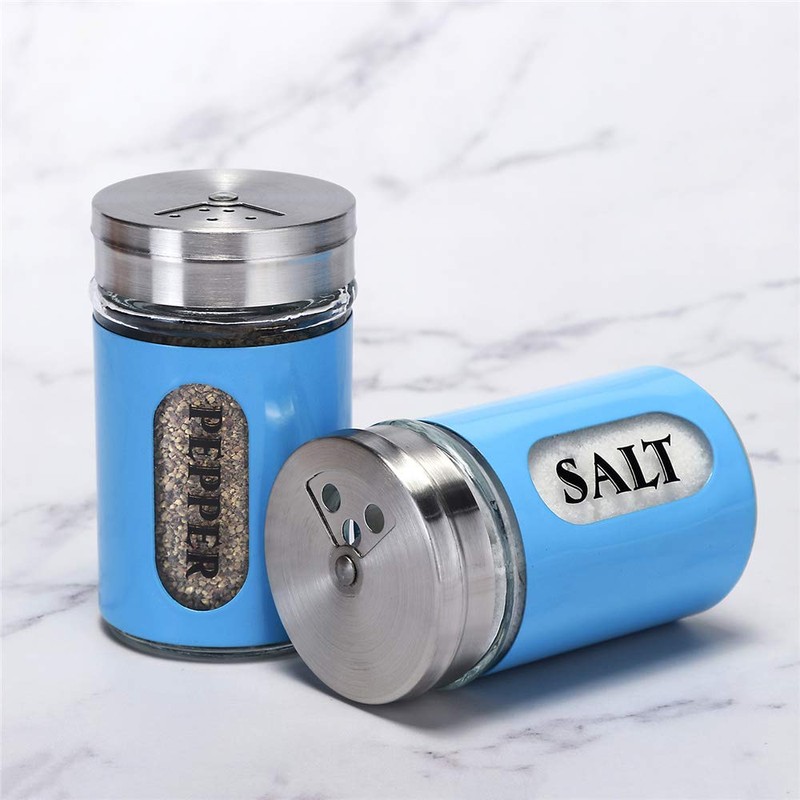 Salt and Pepper Shakers Stainless Steel and Glass Set with