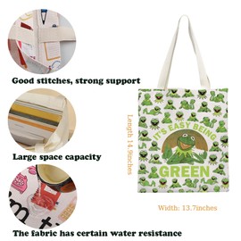 Muppet Movie Merchandise Inspired Tote Bag Kermit Frog Gift It’s Easy Being Green Canvas Bag WDW Singing Frog Gift For Fans (Green Frog Tote)