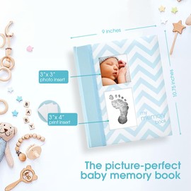Pearhead Chevron Baby Book with Clean-Touch Ink Pad, Blue