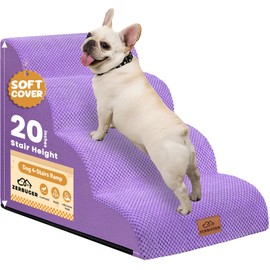 Zerbuger 4-Step Dog Stairs for High Bed 20" H, Curved Pet Steps for Old/Injured Dogs Cats Climbing Bed, Chair or Couch, Premium Foam Non-Slip Dog Ramp for Indoor Small Pets up to 80lbs, Purple
