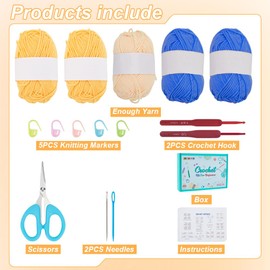 FREEBLOSS Crochet Set for Flower Bag, Crochet Set for Beginners and Adults, Crochet Shopping Bag, Knitting Bag for Women, Crochet Starter Set, Crochet Knitting Bag