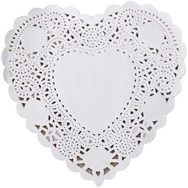 WOPARTY White Heart Paper Doilies - 6 inch Lace Round Paper Doilies - Disposable Paper Placemats - for Wedding, Birthday, Cakes, Desserts, Tableware Food Decoration, Pack of 100