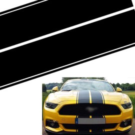 x xotic tech Double-Dual Sport Racing Vinyl Stripe Graphics Hood Roof Trunk Bumper Decal Sticker,Compatible with Ford Mustang 2015-2023 (Glossy Black)