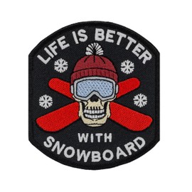 Life is Better with Snowboard, Funny Skull with Boards, Sarcastic, Extreme Embroidered Patch Iron on. Size: 3.9 x 3.9 inches