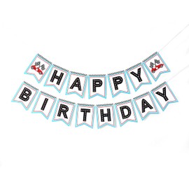 Retro Racing Happy Birthday Banner - Pancarta de feliz cumpleaños, fiesta temática de carreras, decoración de fiesta de carreras, decoración de cumpleaños temática de carreras para niños, pancarta de pared para fanáticos de las carreras