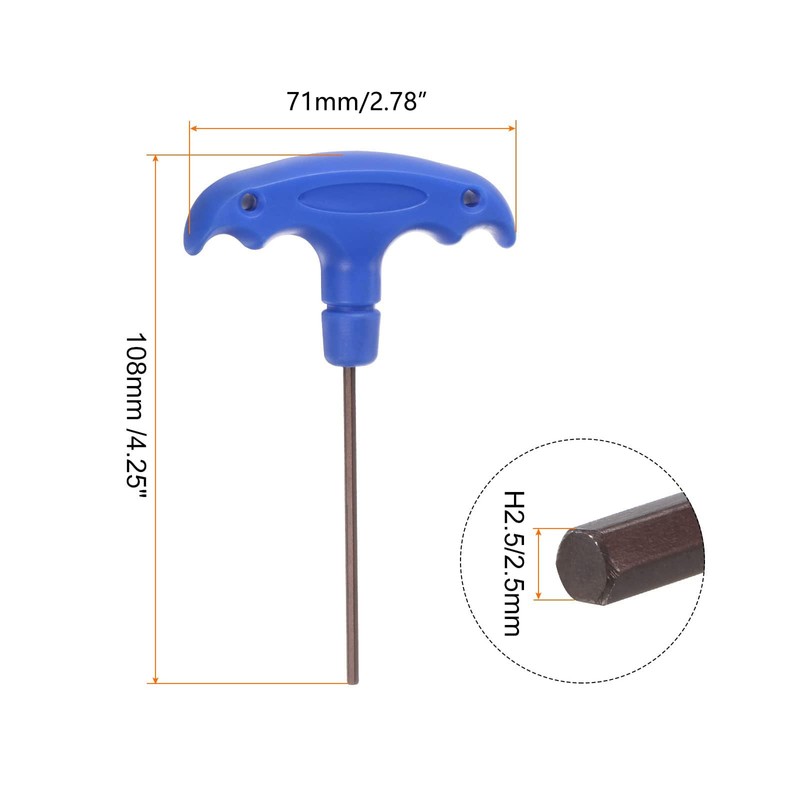 TOP-VIGOR 5Pcs H2.5 T-Handle Hex Key Wrench, 2.5mm S2 Steel