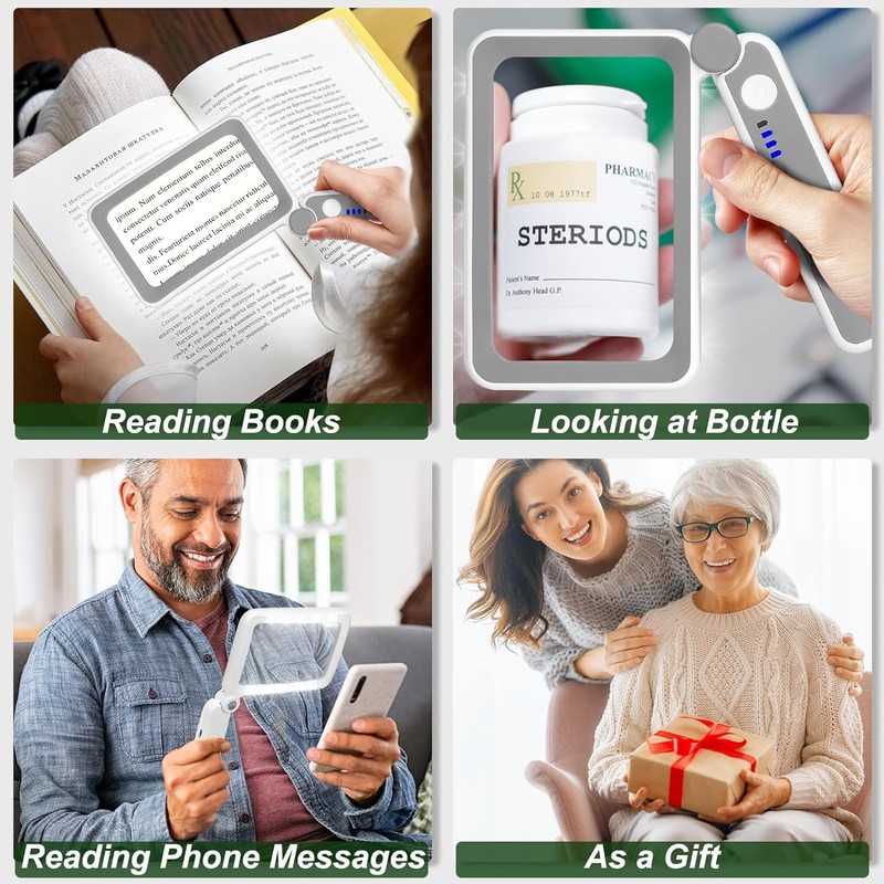 Magnifying Glass Rechargeable 5X with Light,Handheld Magnifying Glass,Close Work Reduce