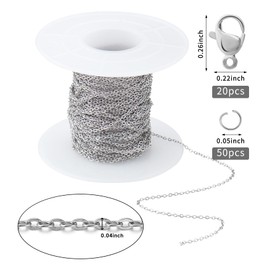 Topacket 33Feet Stainless Steel Necklace Chains Cable Link Chains for Jewelry Making DIY Craft Kit with Lobster Clasps Jump Rings