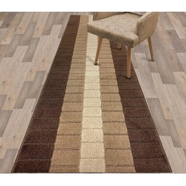 Custom Size Modern Geometric Pattern Carpet Runner Rug for Hallways, Slip Resistant Latex Rubber Backed, 31 inch Wide X Customized Length, Squares Brown, 31 inch X 6 feet