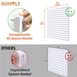 HUHOLE White Pegboard, Metal Pegboard Panels, 32-inch X 32-inch Metal Peg Board for Garage, Gaming, Craftroom, etc, 4PC