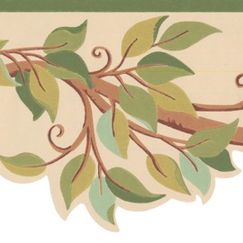 CONCORD WALLCOVERINGS ™ Wallpaper Border Floral Pattern Leaves Tree Brunches, Die Cut Edge for Bedroom Living Room, Beige Brown Green, 15 Feet by 7 Inches BN1969B
