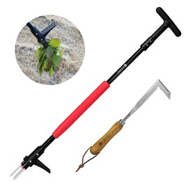 EZARC Garden Weeding Tool Set, Long Handle with Easy-Eject Mechanism, L-Shape Crack Weeder, All-in-One Tool for Garden (2 Pack), garden puller tool