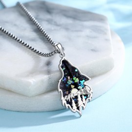 CRWENG Wolf Head Necklace 925 Sterling Silver Shanyue Jewellery Pendant Obsidian/Malachite/Opal/Turquoise/Abalone, Suitable for Men and Women, Unit size, Sterling Silver, Abalone Turquoise Opal