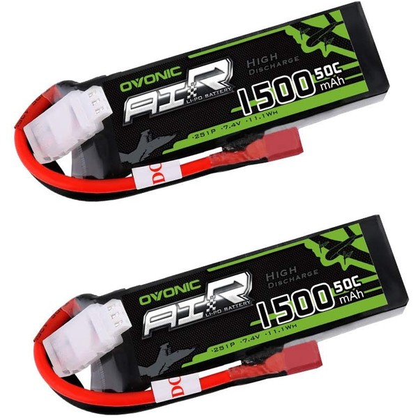Ovonic 2 Packs 1500mAh 2S 7.4V 50C Lipo Battery Pack with Dean T Plug for RC Airplane Car Truck Truggy RC Hobby