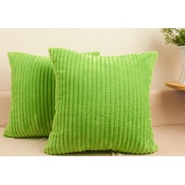 TangDepot, juego de 2 fundas de almohada decorativas de pana de terciopelo suave a rayas grandes, fundas de almohada europeas, fundas de almohada europeas (24 x 24 pulgadas, 2 piezas, A69 verde