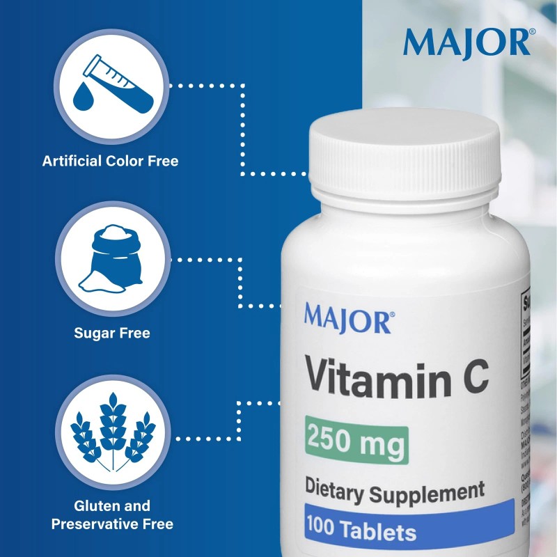 MAJOR Vitamin C Tablets 250mg 100 Count Pack of 2