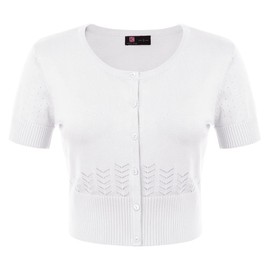KANCY KOLE Cardigan for Women Cropped Women's Short Sleeve Shrug Open Front Cotton Cardigan Bolero(2XL,White)