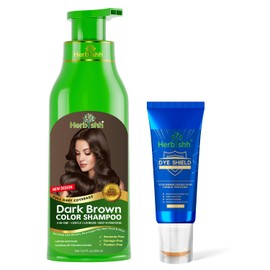 Herbishh Hair Color Shampoo Dark Brown (500ml, 3-in-1 Ammonia-Free) + Hair Color Stain Protector Cream – Complete Gray Coverage Dye Kit with Skin Barrier for Stain-Free Coloring